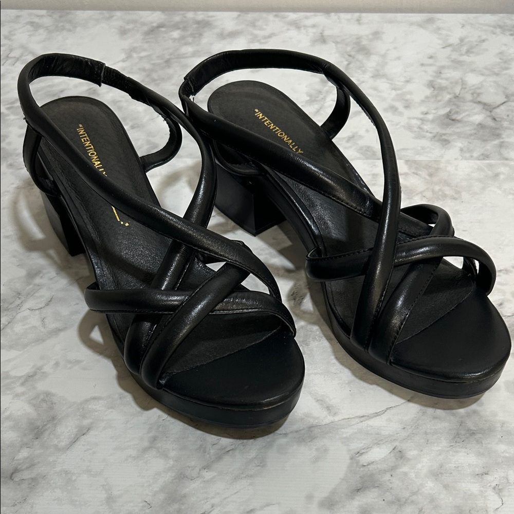 INTENTIONALLY BLANK Black Strappy Block Heel Sandals